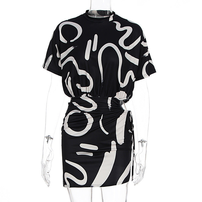 Fashion Tie-dyed Pleated Slim-fit Sheath Dress Women