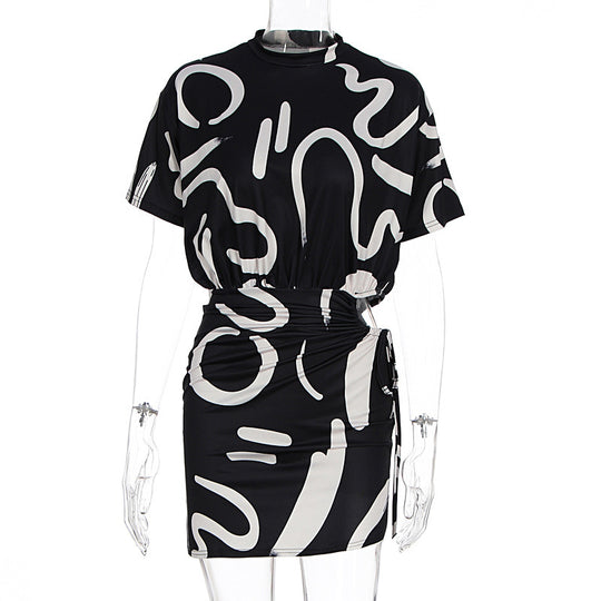 Fashion Tie-dyed Pleated Slim-fit Sheath Dress Women