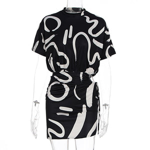 Fashion Tie-dyed Pleated Slim-fit Sheath Dress Women