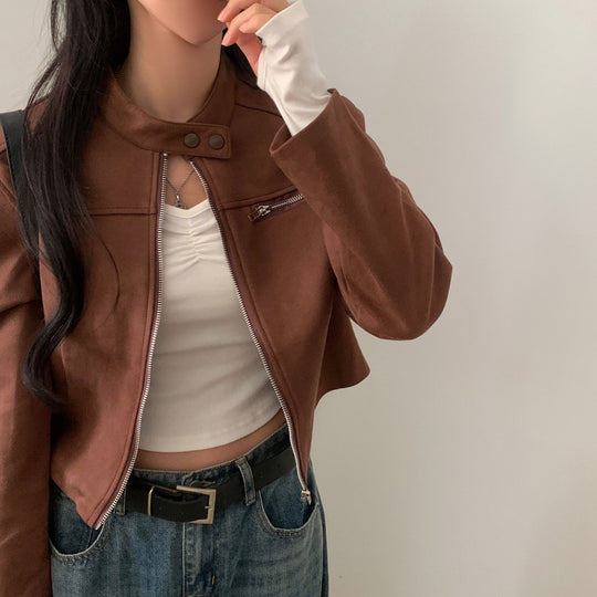 High Waist Short Jacket Suede Motorcycle Top