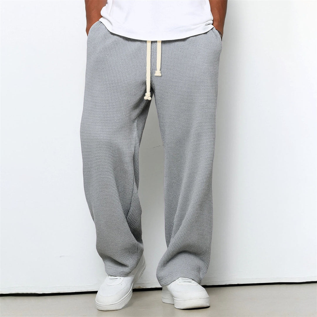 Mens Relaxed-fit Waffle-knit Wide-leg Athleisure Pants