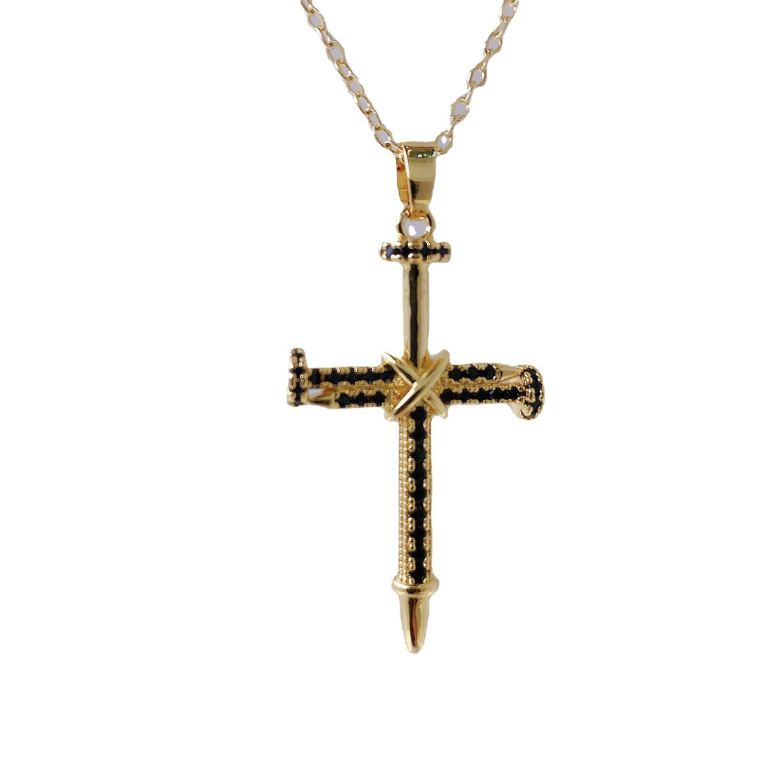 Personality Hip Hop Clavicle Chain Nail Cross Necklace Pendant