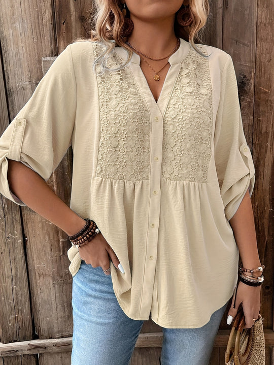 Women's Plus Size Lace Applique Vacation Shirt