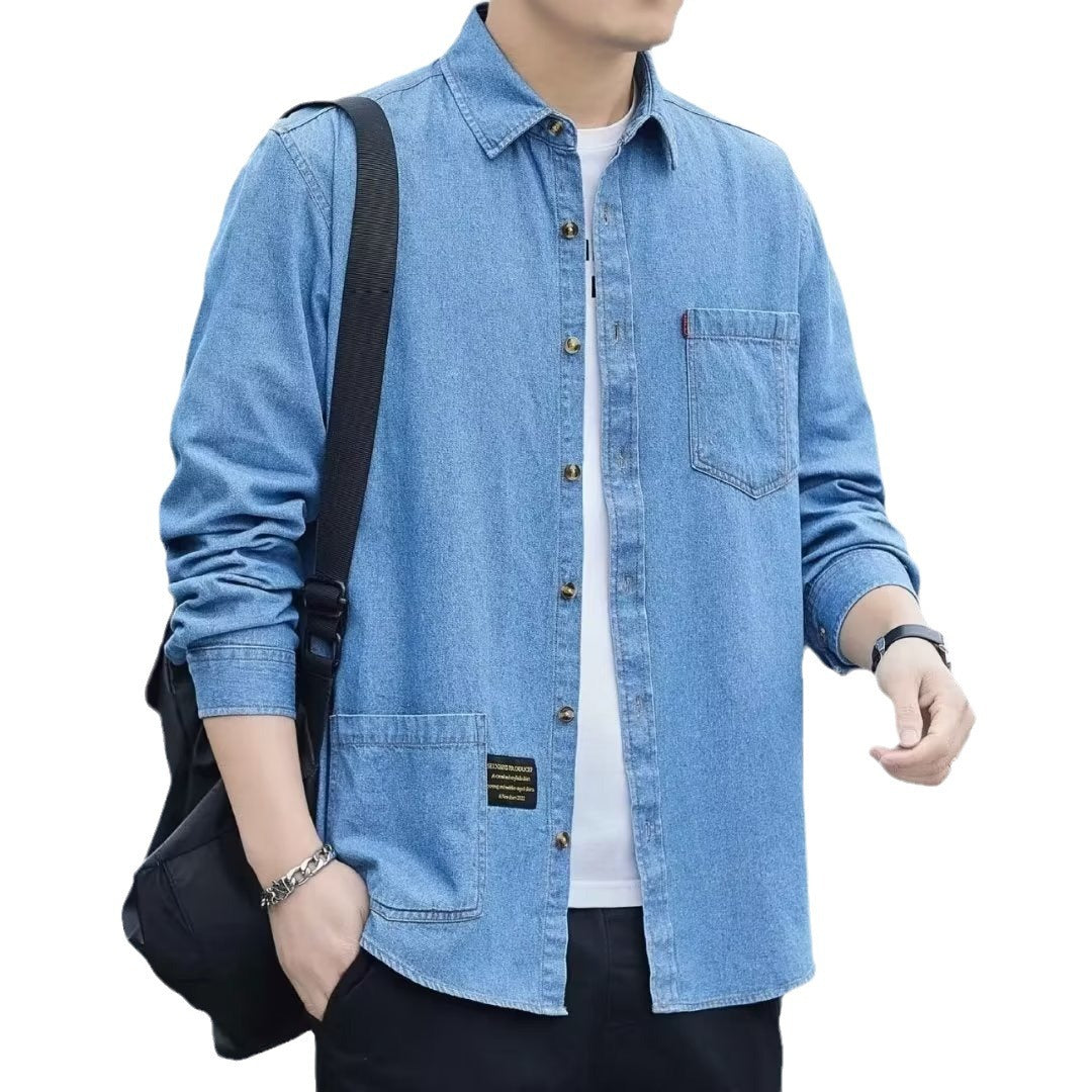 Mens Blue Denim Long Sleeve Shirt
