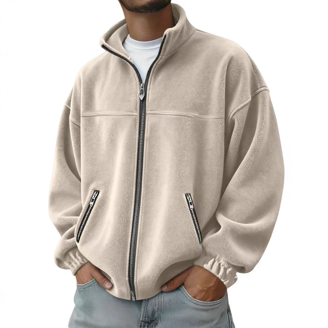 Fleece Stand-up Collar Zip-up Hoodie Casual Jacket