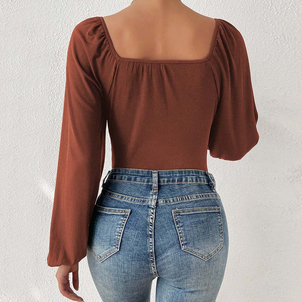 Chanel-style Square Neck Long-sleeved Jumpsuit