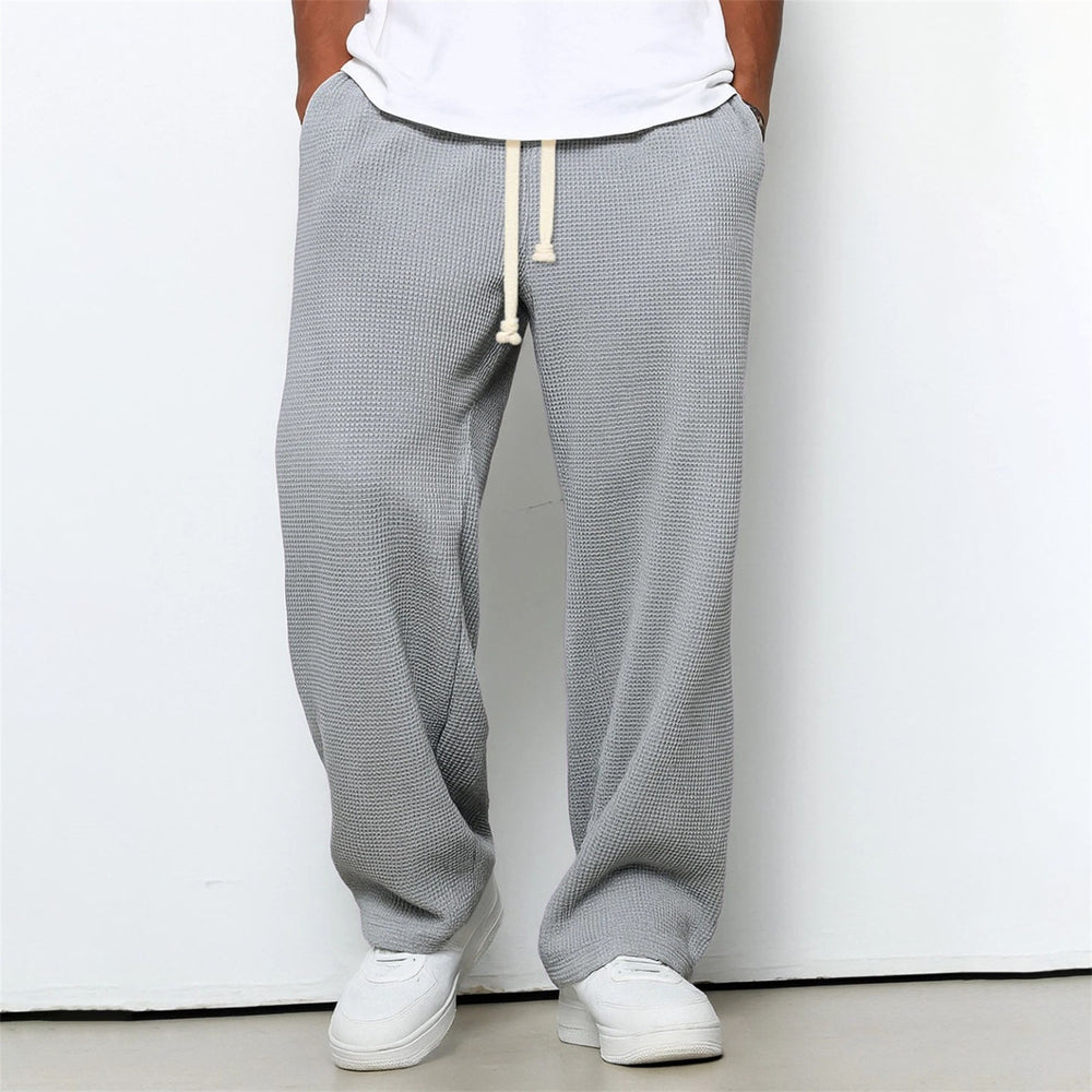 Mens Relaxed-fit Waffle-knit Wide-leg Athleisure Pants