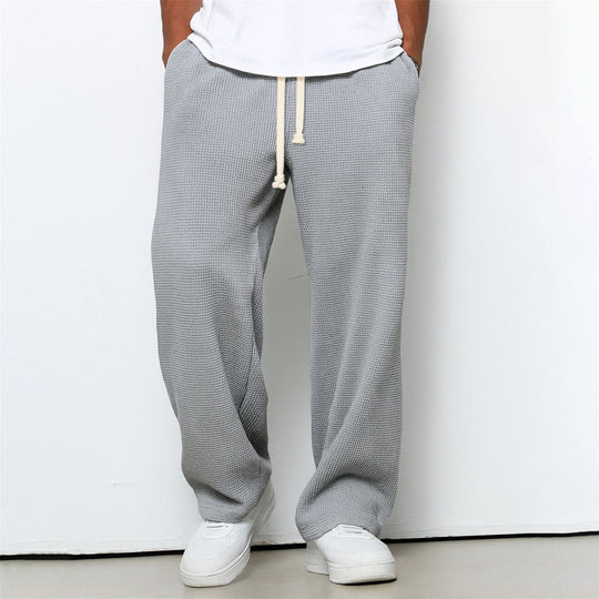 Mens Relaxed-fit Waffle-knit Wide-leg Athleisure Pants