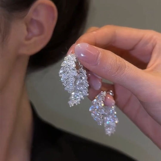 Fully Diamond-studded Leaf Earrings