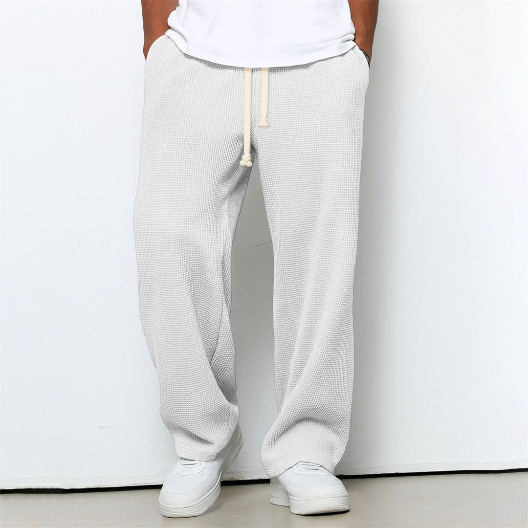 Mens Relaxed-fit Waffle-knit Wide-leg Athleisure Pants