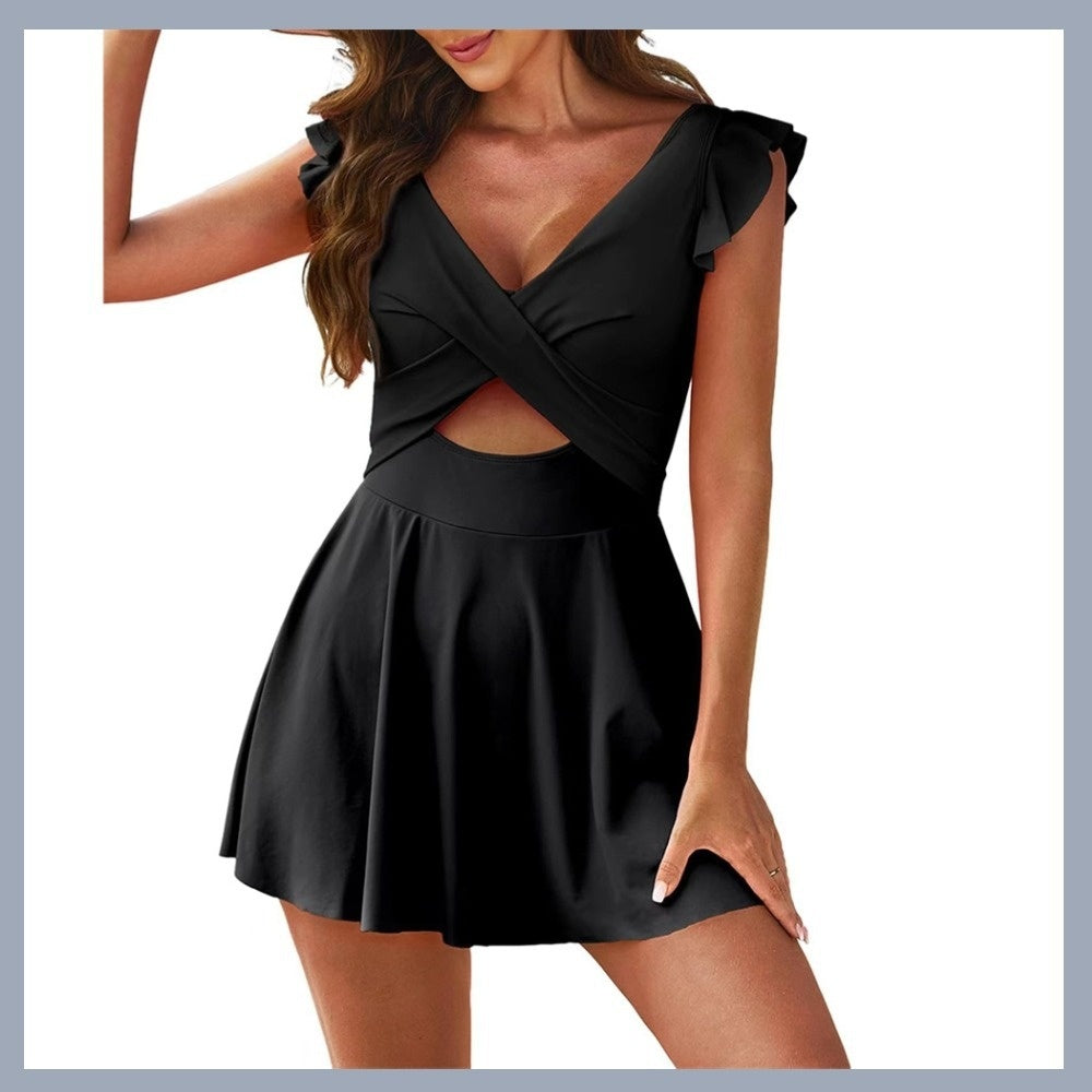 Women's Flounced One-Piece Swimsuit – Casual Ruffle Swimwear for Beach & Pool