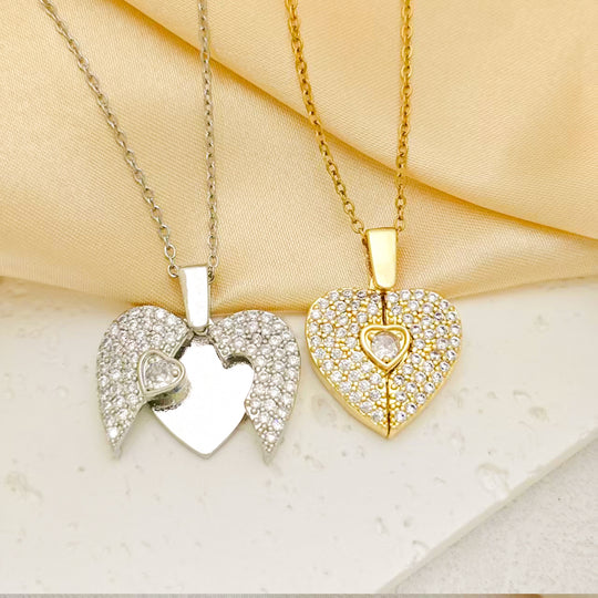 Full Crystal Hinged Heart Necklace