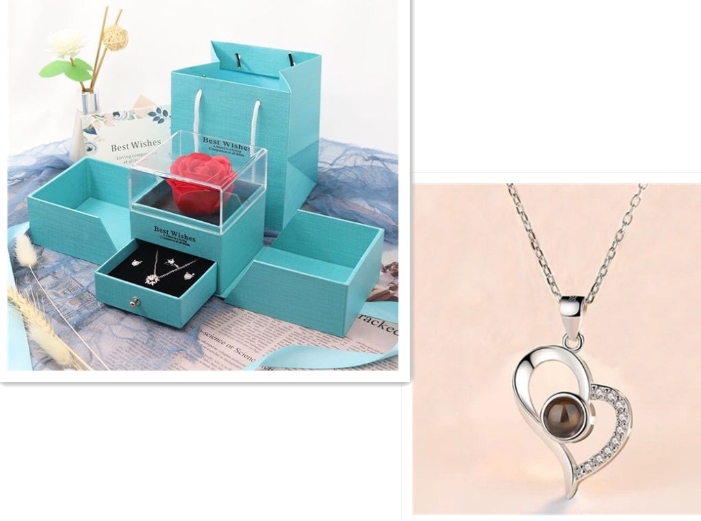 Hot Valentine's Day Gifts Metal Rose Jewelry Gift Box Necklace