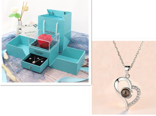 Hot Valentine's Day Gifts Metal Rose Jewelry Gift Box Necklace