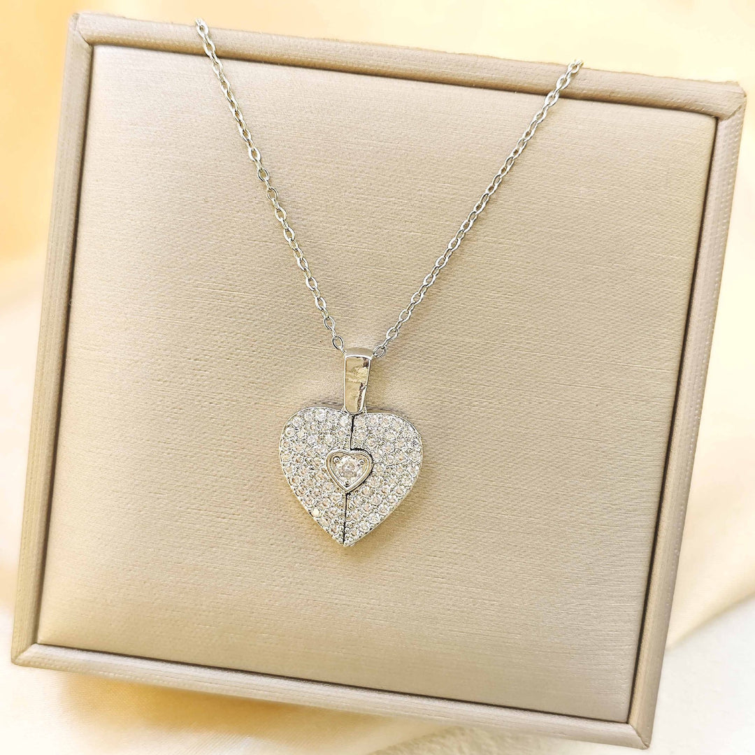 Full Crystal Hinged Heart Necklace
