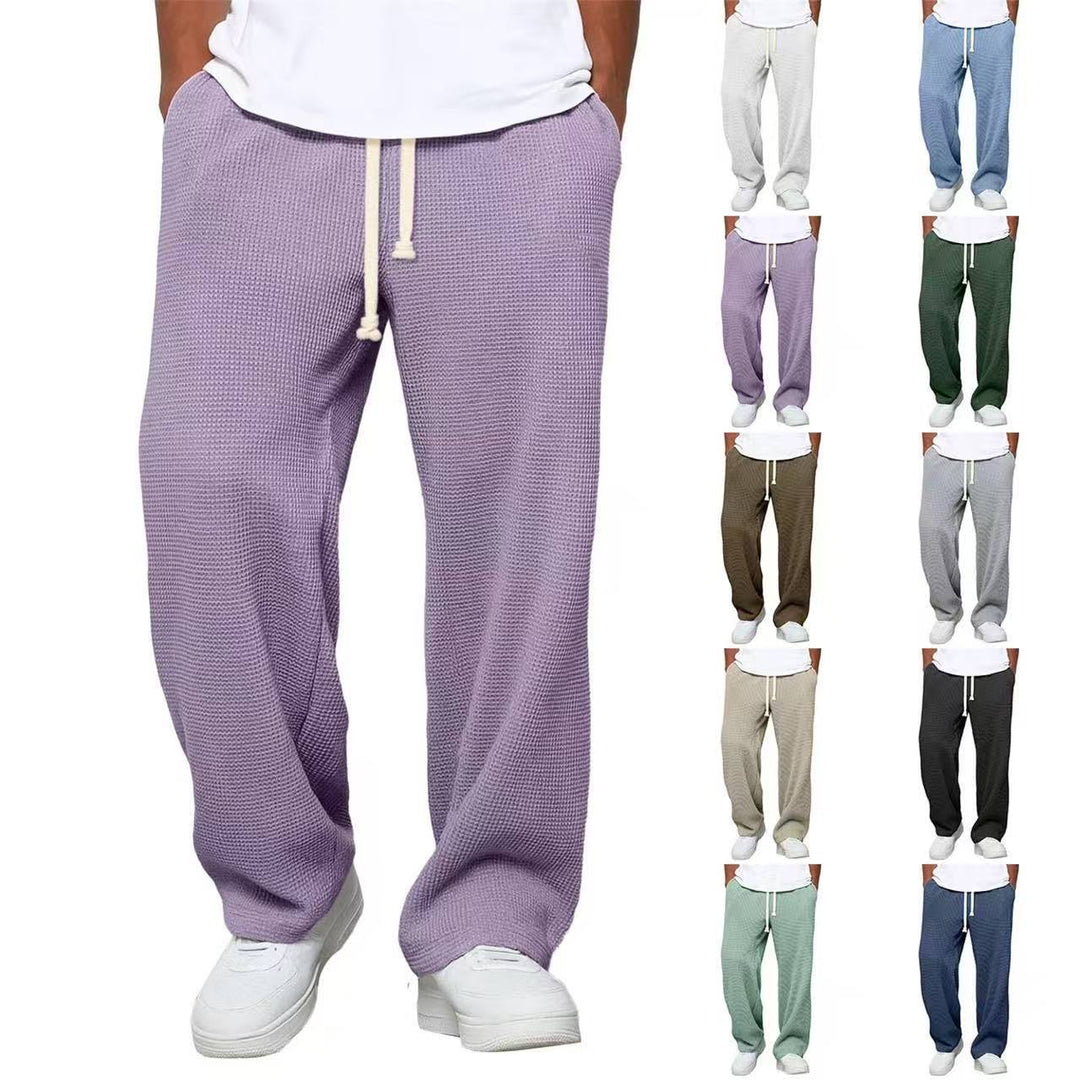 Mens Relaxed-fit Waffle-knit Wide-leg Athleisure Pants