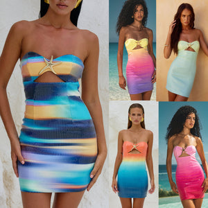 Sequined Printed Chest-wrapped Dress Women's Clothing