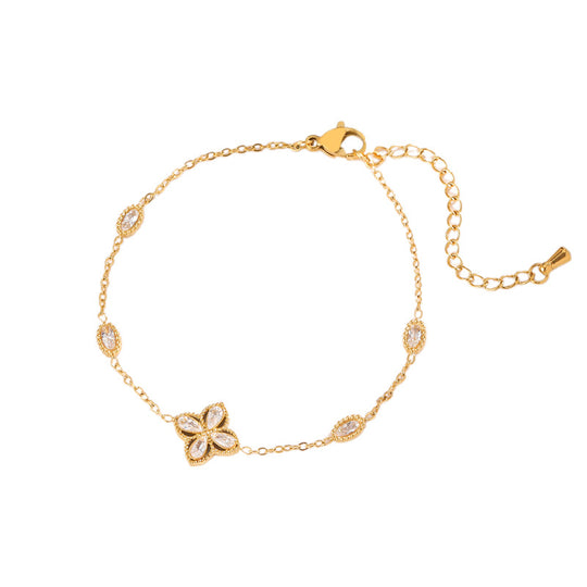 Elegant Flower Zircon Titanium Steel Bracelet