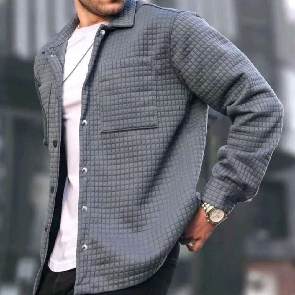 European And American Men's New Plus Size Men's Cardigan Small Plaid Casual Jacquard Sweater Men's Trendy Coat