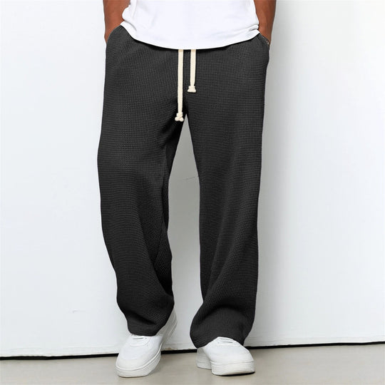 Mens Relaxed-fit Waffle-knit Wide-leg Athleisure Pants