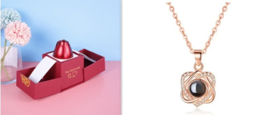 Hot Valentine's Day Gifts Metal Rose Jewelry Gift Box Necklace