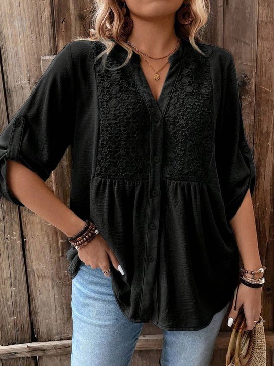 Women's Plus Size Lace Applique Vacation Shirt