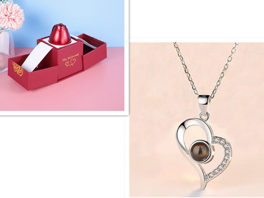 Hot Valentine's Day Gifts Metal Rose Jewelry Gift Box Necklace