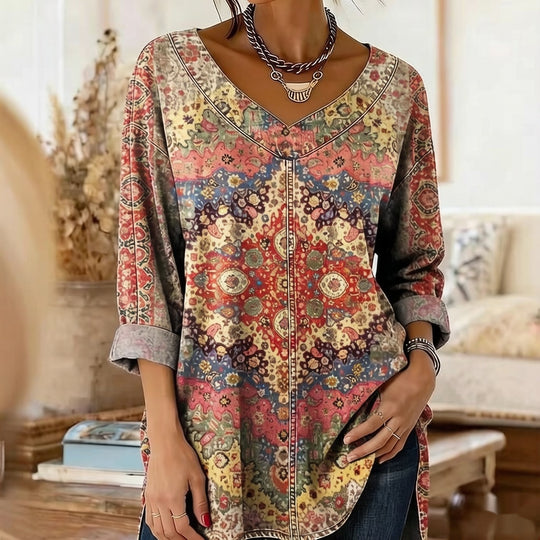 Botanical Print Relaxed Long-Sleeve Top