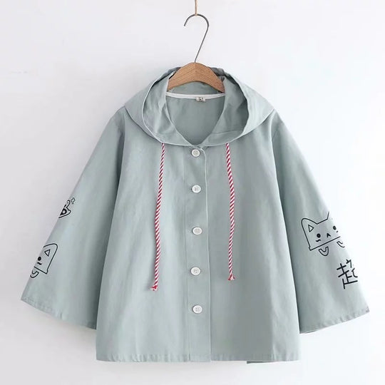 Vivid Dreams Printed Drawstring Hooded Coat for Women