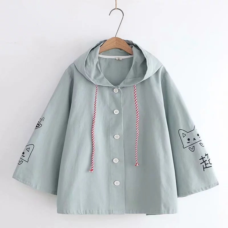 Vivid Dreams Printed Drawstring Hooded Coat for Women