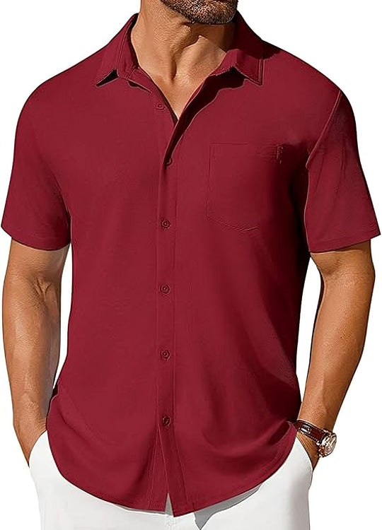 Mens Short-sleeve Button-up Wrinkle- And Crease-resistant Shirt