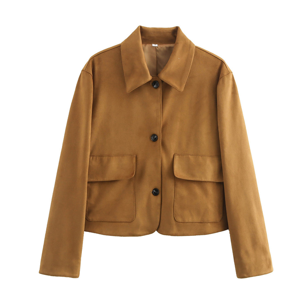Women's Fashion Retro Long-sleeved Lapel Suede Fabric Jacket Coat