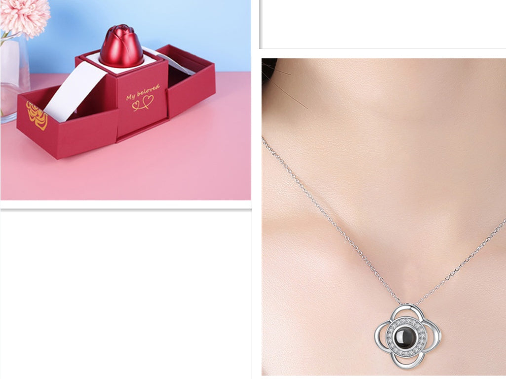 Hot Valentine's Day Gifts Metal Rose Jewelry Gift Box Necklace