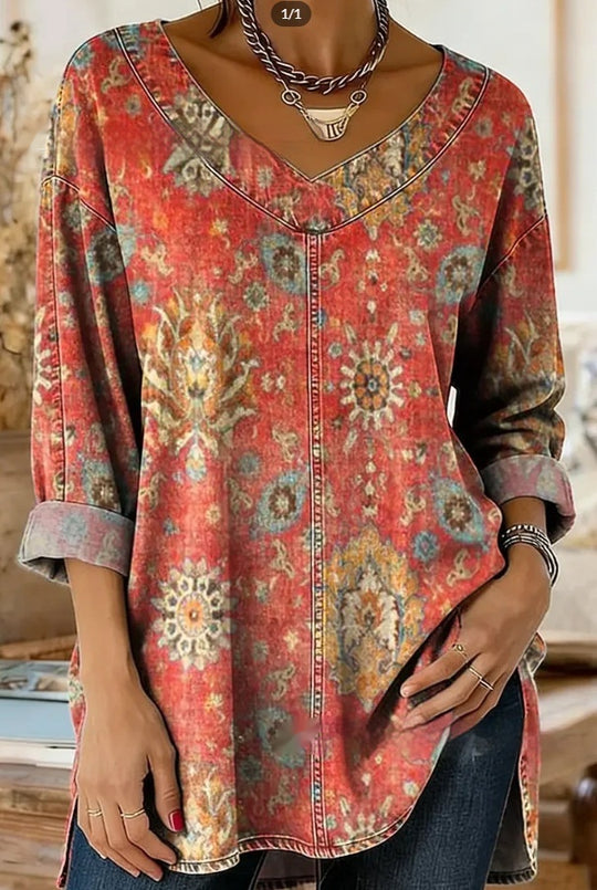 Botanical Print Relaxed Long-Sleeve Top