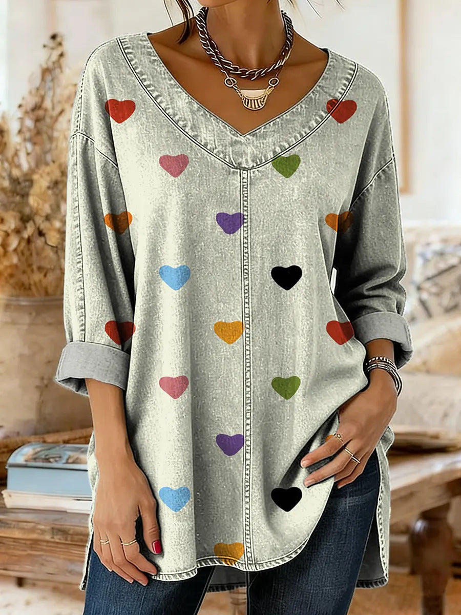 Botanical Print Relaxed Long-Sleeve Top