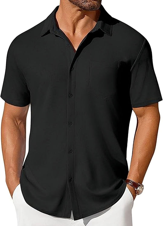 Mens Short-sleeve Button-up Wrinkle- And Crease-resistant Shirt