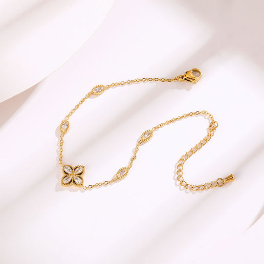 Elegant Flower Zircon Titanium Steel Bracelet