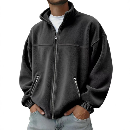 Fleece Stand-up Collar Zip-up Hoodie Casual Jacket