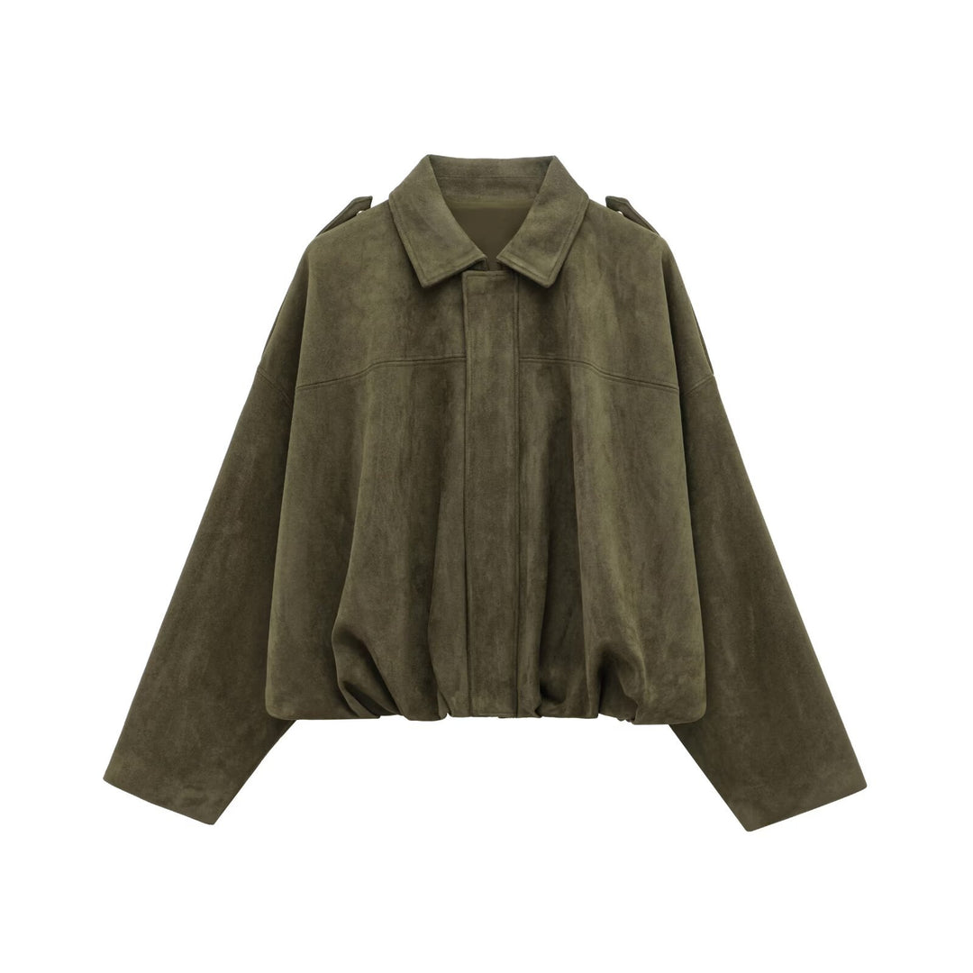 Green Suede Bomber Jacket Coat