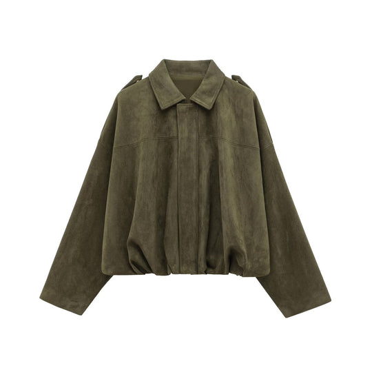Green Suede Bomber Jacket Coat