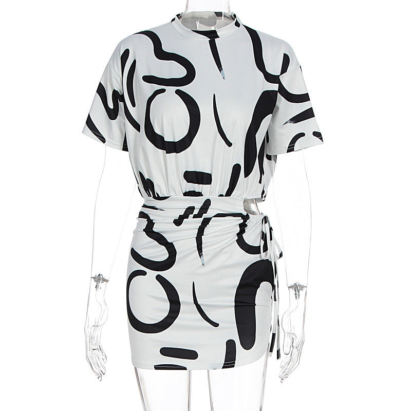 Fashion Tie-dyed Pleated Slim-fit Sheath Dress Women