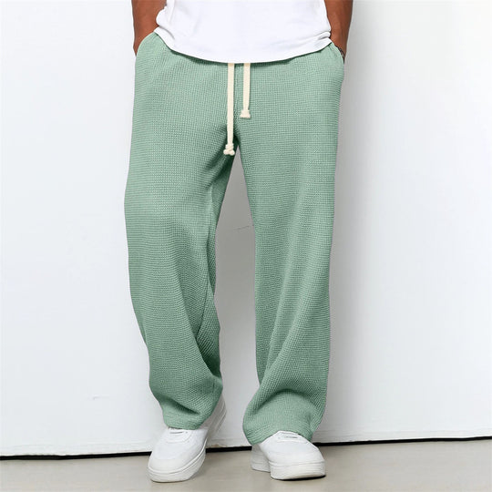 Mens Relaxed-fit Waffle-knit Wide-leg Athleisure Pants