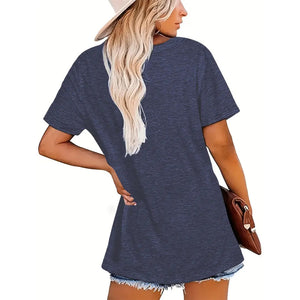 Women's Round Neck Short Sleeve Top Lucky Clover Heart Print Casual Summer Tee