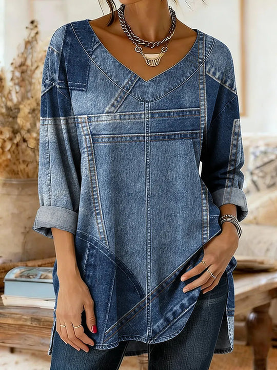 Botanical Print Relaxed Long-Sleeve Top