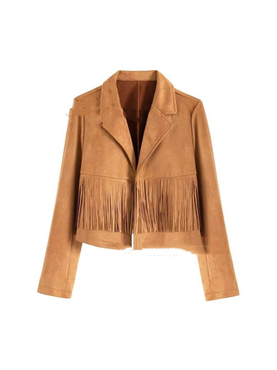 Long Sleeve Locomotive Style Suede Short Tassel Coat