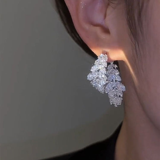 Fully Diamond-studded Leaf Earrings