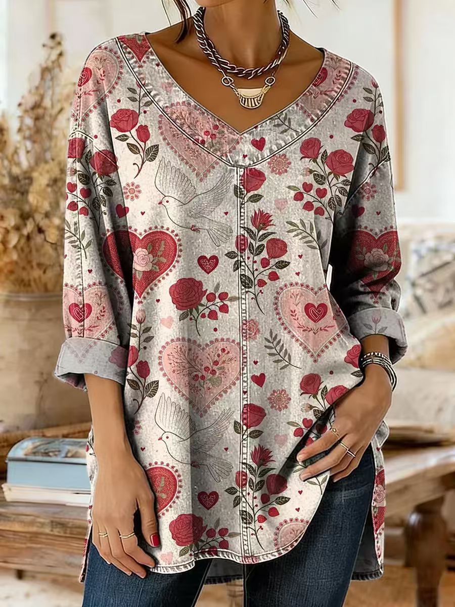Botanical Print Relaxed Long-Sleeve Top