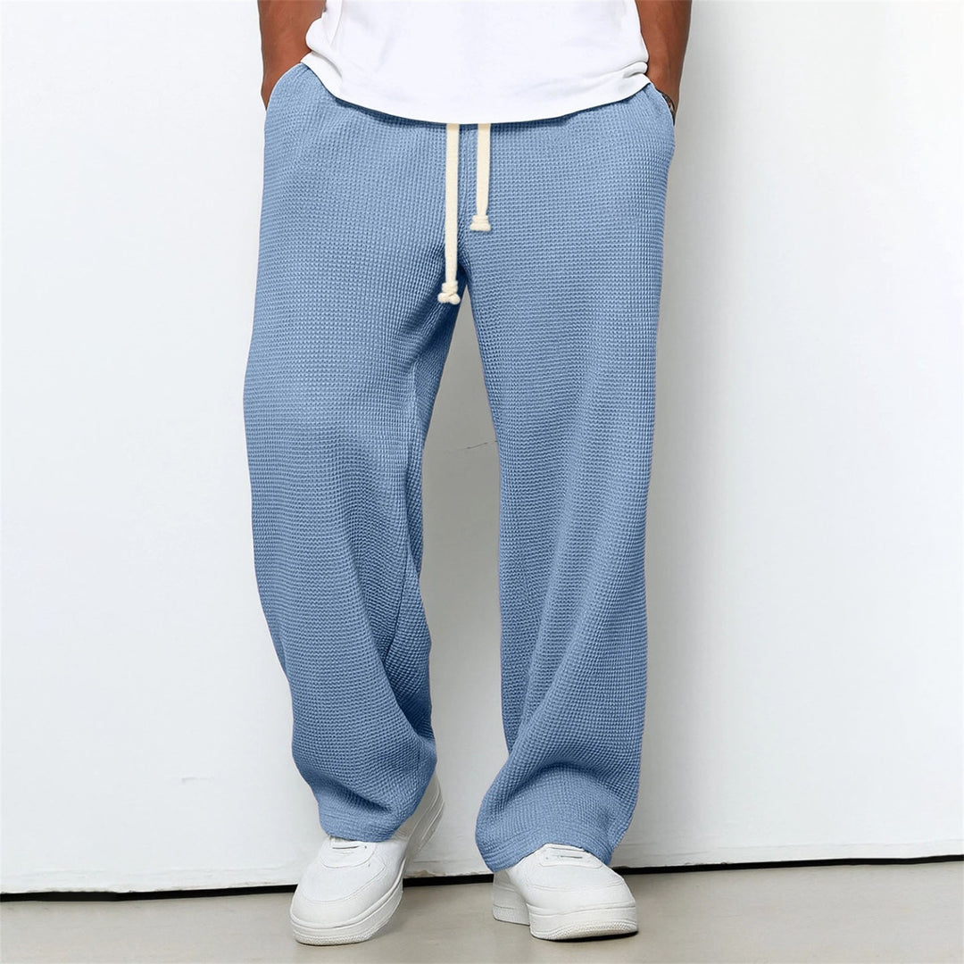 Mens Relaxed-fit Waffle-knit Wide-leg Athleisure Pants