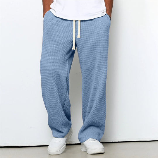 Mens Relaxed-fit Waffle-knit Wide-leg Athleisure Pants