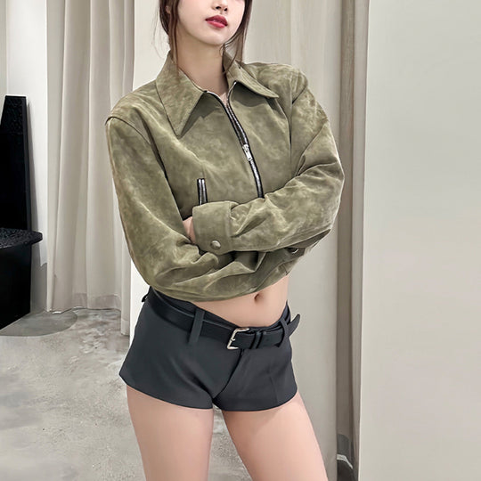 Retro Commuter Lazy Short Suede Fabric Jacket Coat For Women